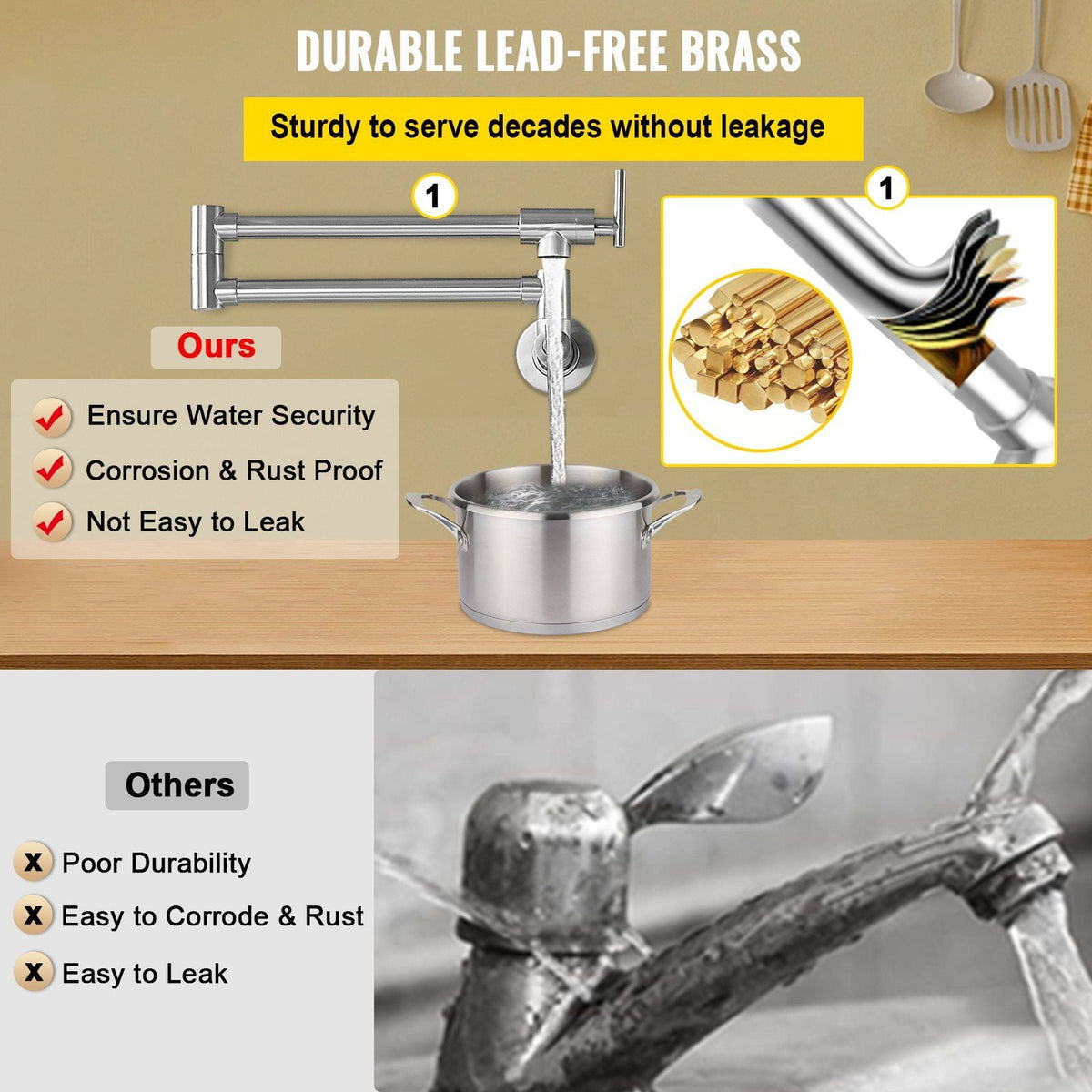 Pot Filler Faucet, Solid Brass Commercial Wall Mount Kitchen Stove Faucet with Matte Black Finish, Folding Restaurant Sink Faucet with Double Joint Swing Arm & 2 Handles 24.4"