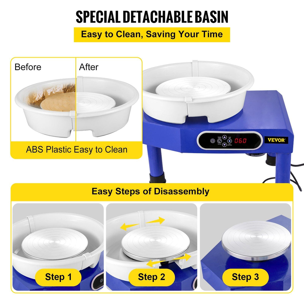 Pottery Wheel, Pottery Forming Machine 9.8" LCD Touch Screen, 350W Ceramic Pottery Electric DIY Clay Sculpting Tools, Foot Pedal & Detachable ABS Basin for Adults and Beginners Art Craft (Blue)