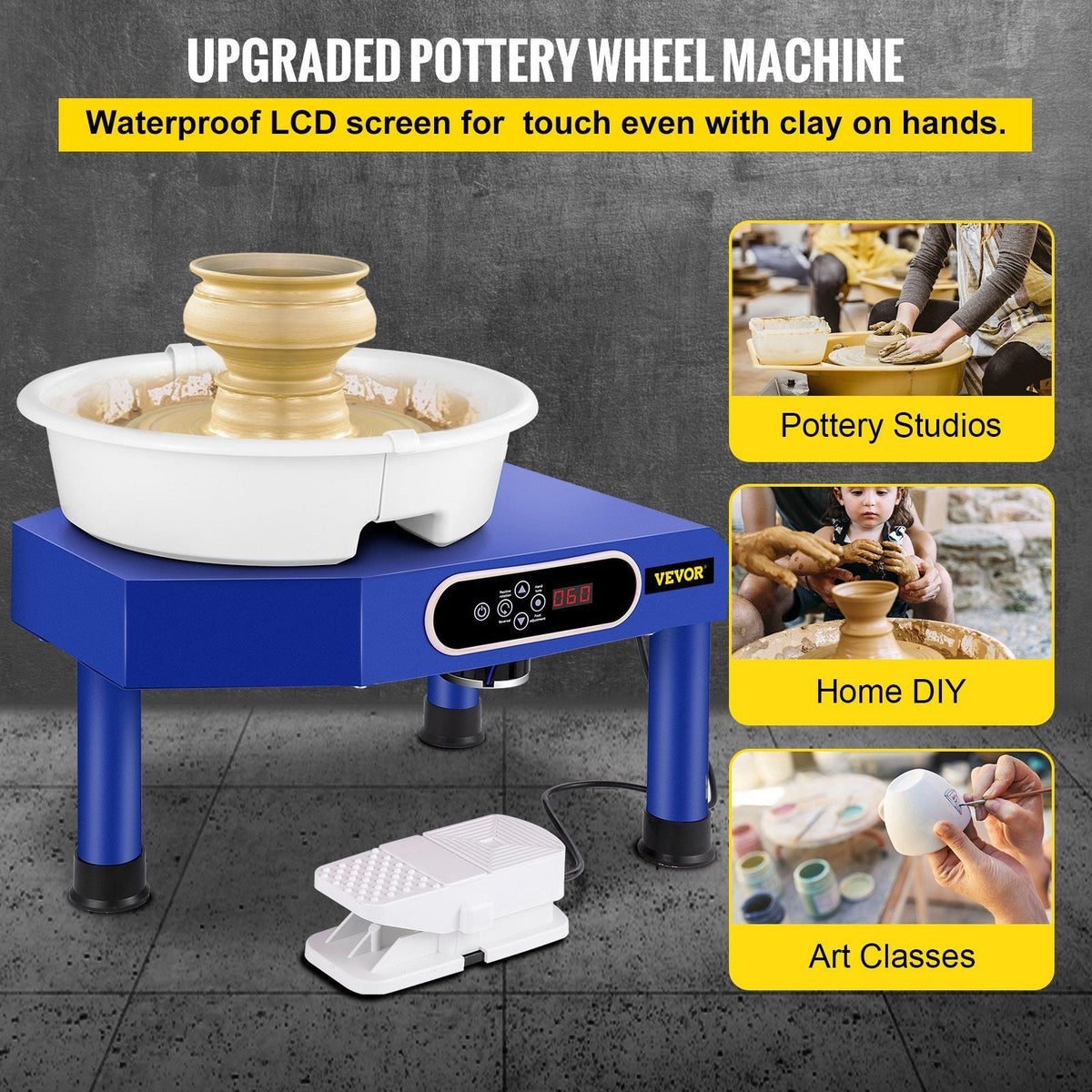 Pottery Wheel, Pottery Forming Machine 9.8" LCD Touch Screen, 350W Ceramic Pottery Electric DIY Clay Sculpting Tools, Foot Pedal & Detachable ABS Basin for Adults and Beginners Art Craft (Blue)