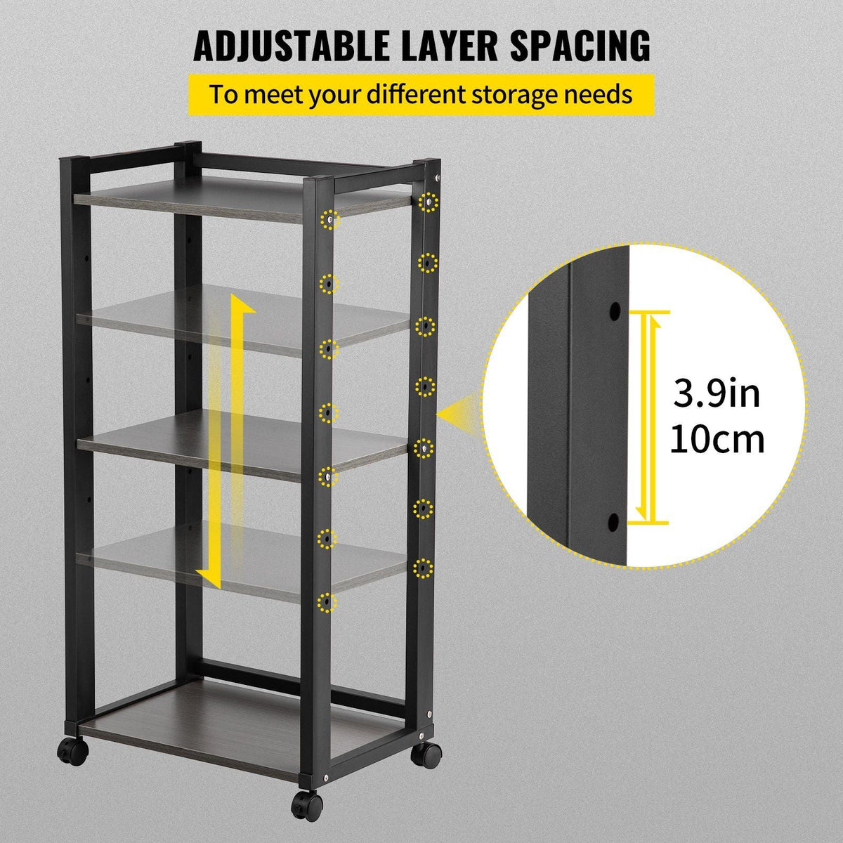 Printer Stand, 3-Tier Rolling Printer Cart, Adjustable Storage Shelf Rack on Lockable Wheels, 19.69x 13.78x 42 inch Printer Table for Home Office Small Spaces Organization, Black