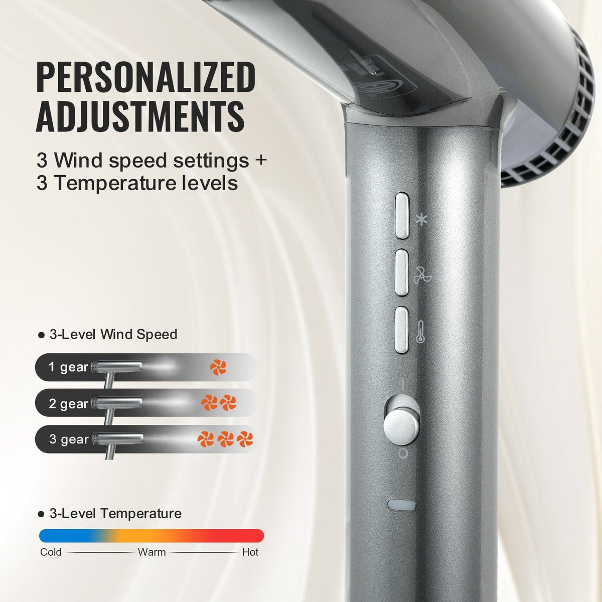 Professional Hair Dryer, 3.0 Million Negative Ions Blow Dryer, 98,000RPM High-Speed Brushless Motor, 3 Temp & 3 Speeds, Lightweight Salon Hair Blow Dryers with Nozzles & Diffuser for Home Travel