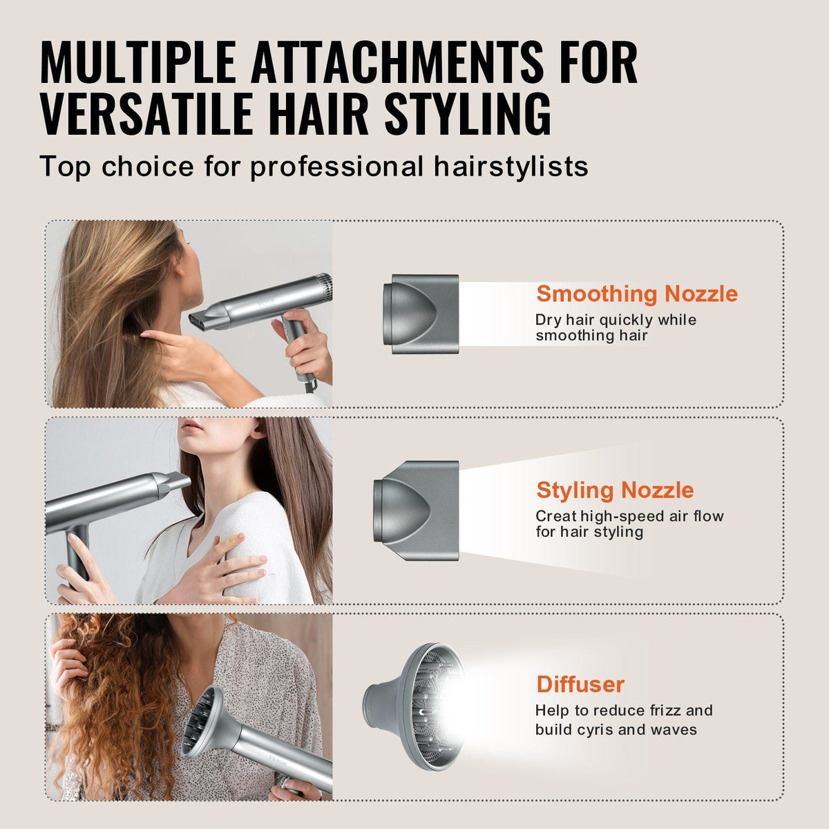 Professional Hair Dryer, 3.0 Million Negative Ions Blow Dryer, 98,000RPM High-Speed Brushless Motor, 3 Temp & 3 Speeds, Lightweight Salon Hair Blow Dryers with Nozzles & Diffuser for Home Travel