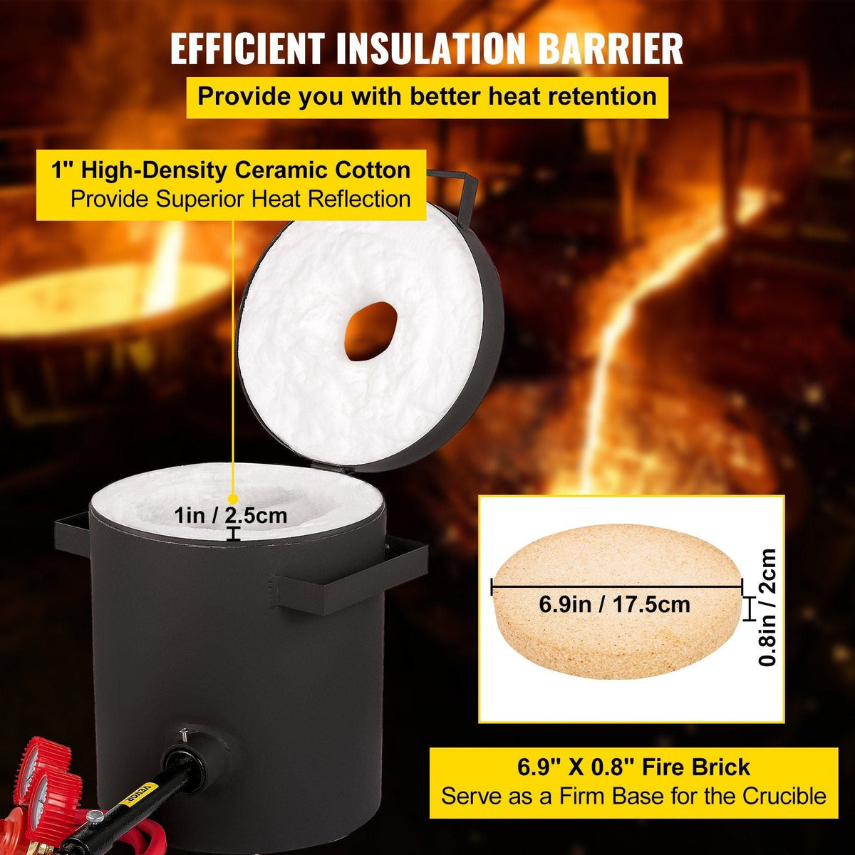 Propane Melting Furnace 6KG, 2462°F Metal Foundry Furnace Kit - Graphite Crucible and Tongs, Casting Melting Smelting Refining Precious Metals Like Gold Silver Aluminum Copper Brass Bronze