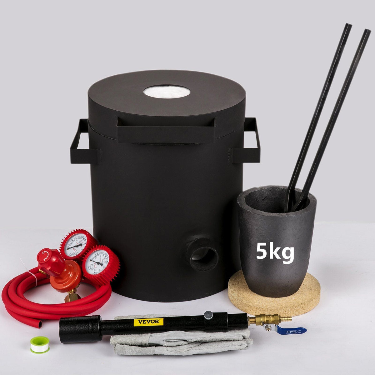 Propane Melting Furnace 6KG, 2462°F Metal Foundry Furnace Kit - Graphite Crucible and Tongs, Casting Melting Smelting Refining Precious Metals Like Gold Silver Aluminum Copper Brass Bronze
