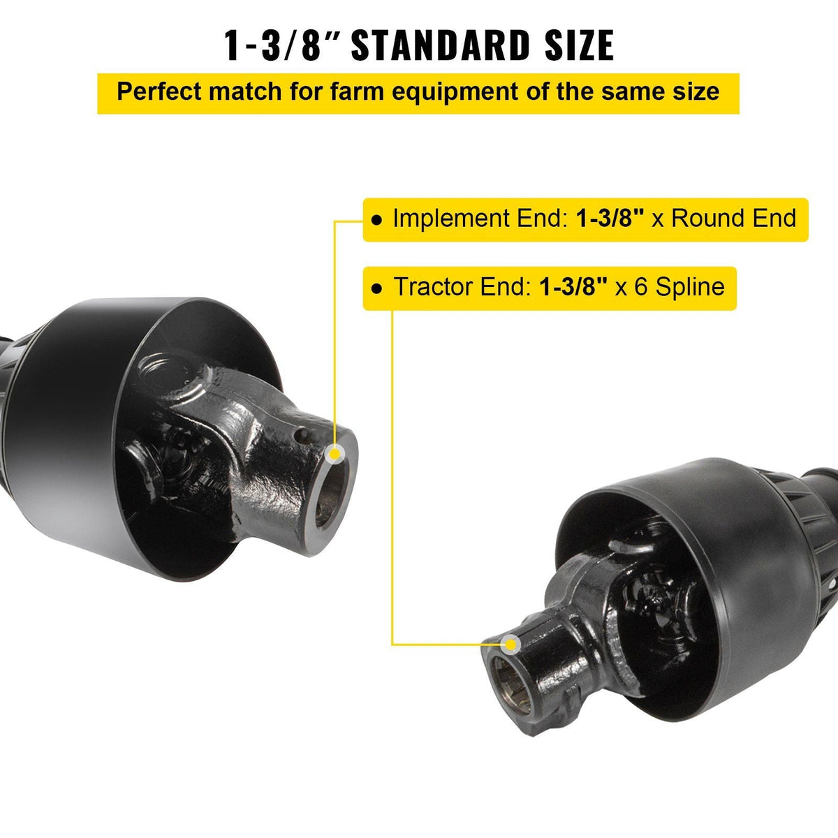 PTO Shaft, 1-3/8" PTO Drive Shaft, 6 Spline End and Round Implement End PTO Driveline Shaft, Series 4 Tractor PTO Shaft, 51"-75" Brush Hog PTO Shaft, for Finish Mower, Rotary Cutter