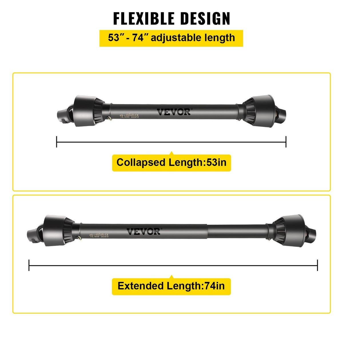 PTO Shaft, 1-3/8" PTO Drive Shaft, 6 Spline End and Round Implement End PTO Driveline Shaft, Series 4 Tractor PTO Shaft, 51"-75" Brush Hog PTO Shaft, for Finish Mower, Rotary Cutter