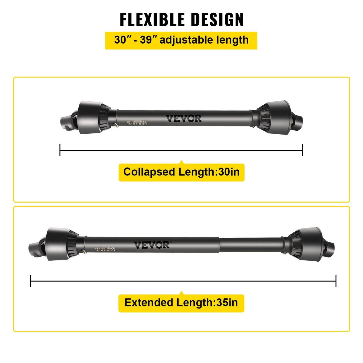 PTO Shaft, 1-3/8" PTO Drive Shaft, 6 Spline Tractor End and Round Implement End PTO Driveline Shaft, Tractor PTO Shaft, 30"-39" Brush Hog PTO Shaft Black, for Finish Mower, Rotary Cutter