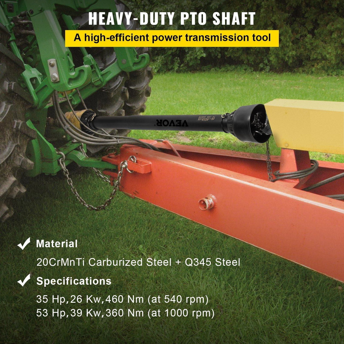 PTO Shaft, 1-3/8" PTO Drive Shaft, 6 Spline Tractor End and Round Implement End PTO Driveline Shaft, Tractor PTO Shaft, 30"-39" Brush Hog PTO Shaft Black, for Finish Mower, Rotary Cutter