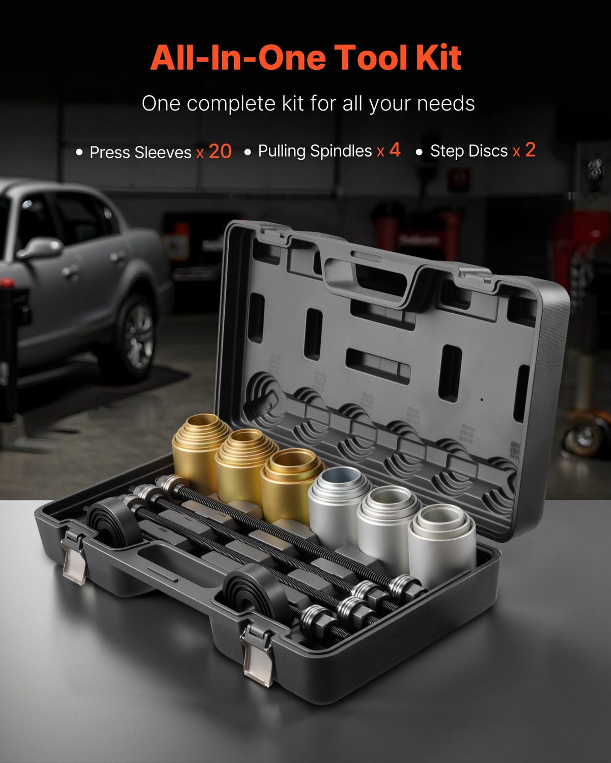 Pull and Press Sleeve Kit, 26 PCS, Steel Bush Removal Insertion Sleeve Tools with Carrying Case, Compatible with LCV and HGV Engines, for Removing and Installing Bushings, Bearings, and Seals