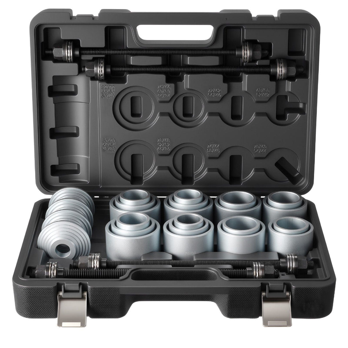 Pull and Press Sleeve Kit, 28 PCS, Steel Bush Removal Insertion Sleeve Tools with Carrying Case, Compatible with LCV and HGV Engines, for Removing and Installing Bushings, Bearings, and Seals