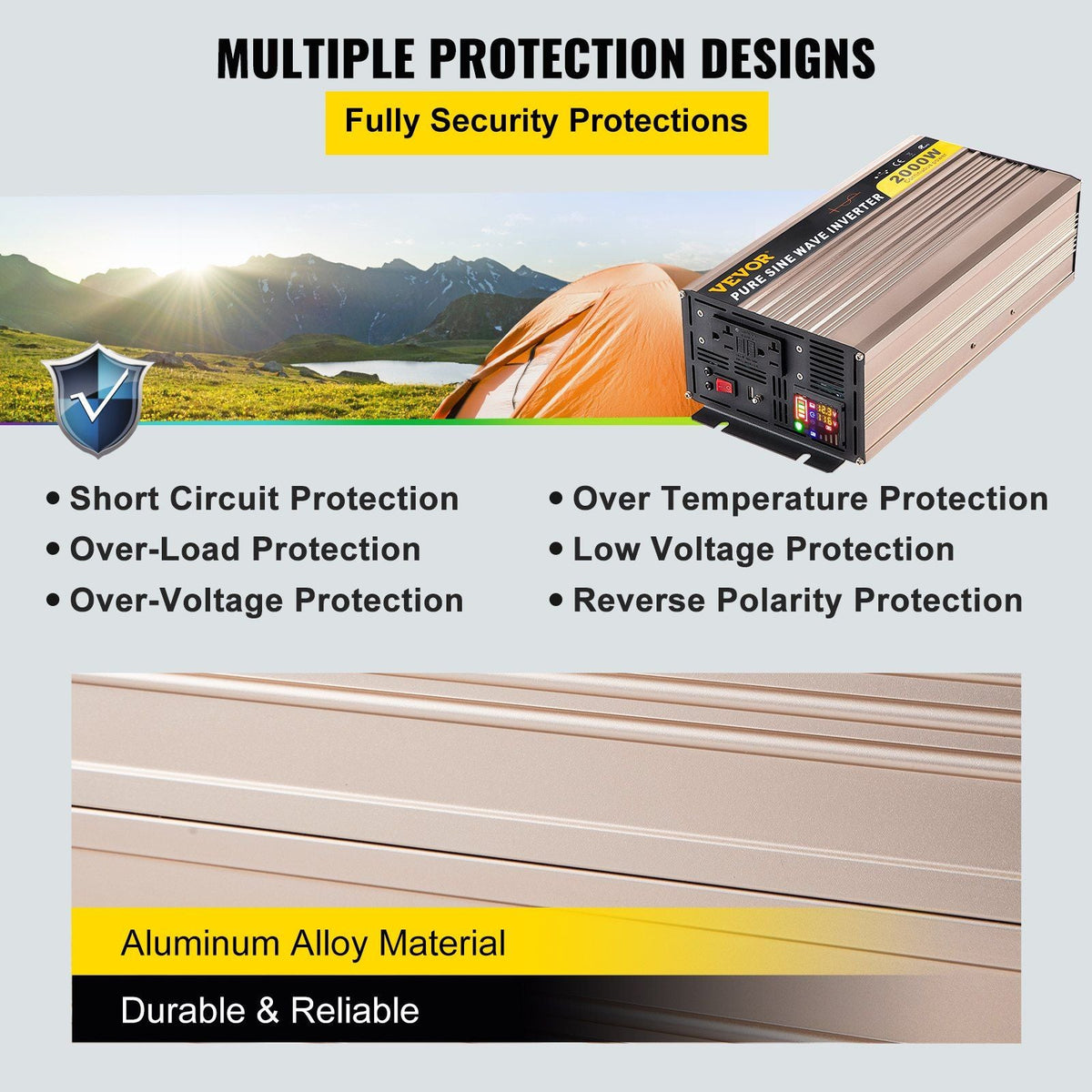 Pure Sine Wave Inverter, 2000 Watt Power Inverter, DC 12V to AC 110V Car Inverter, with LCD Display 5V USB Port AC Outlets (GFCI) Power Converter for Car, RV Truck, Solar System, Travel Camping