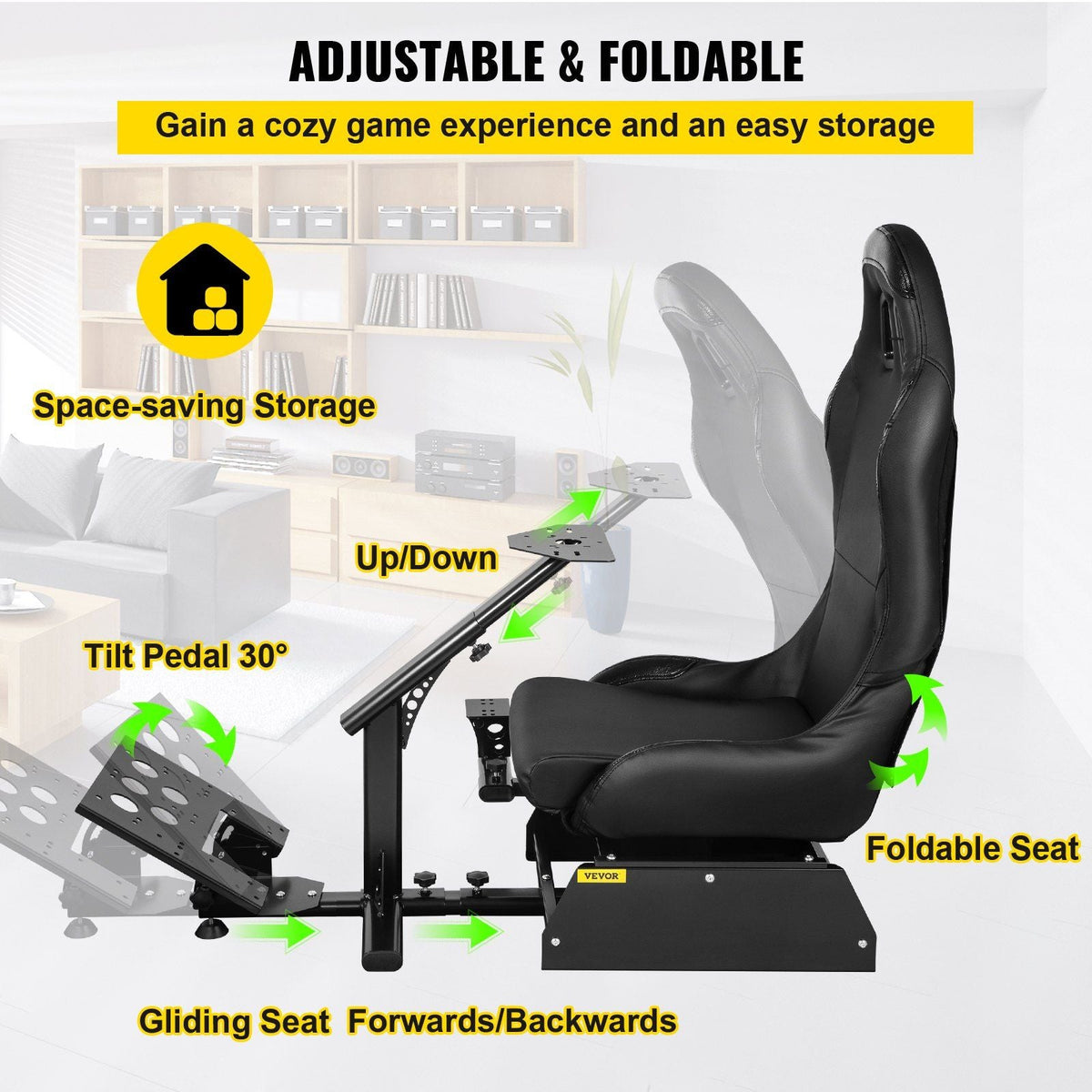 Racing Simulator Seat Adjustable Driving Gaming Reclinable Seat with Gear Shifter Mount fit for PS4 PS3 Xbox Logitech Racing Simulator Seat Racing Wheel Stand Cockpit (Seat, PS3/PS3/G29/G920)