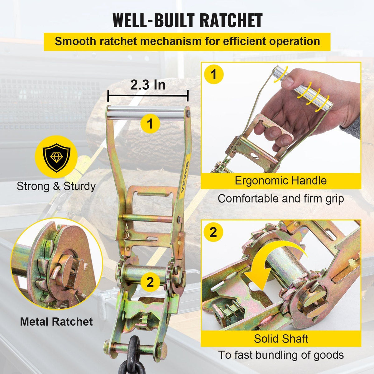 Ratchet Tie Down Straps, 2'' x 9.8' Heavy Duty Ratchet Straps with 11.8" Chain Anchors, 4000 lbs Working Load, 4 Pack Tie Down Set for Moving Motorcycle, Cargo & Daily Use