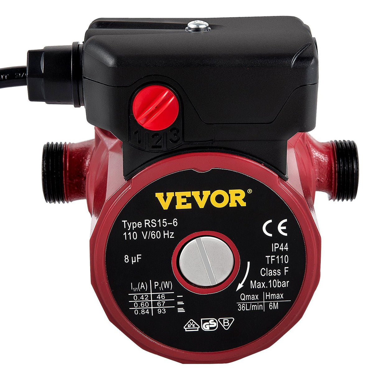 Recirculating Pump, 93W 110V Water Circulator Circulating Pump NPT 3/4" w/Brass Fittings, 3-speed Control Recirculation 9.5 Gpm RS15-6 for Electric Water Heater System