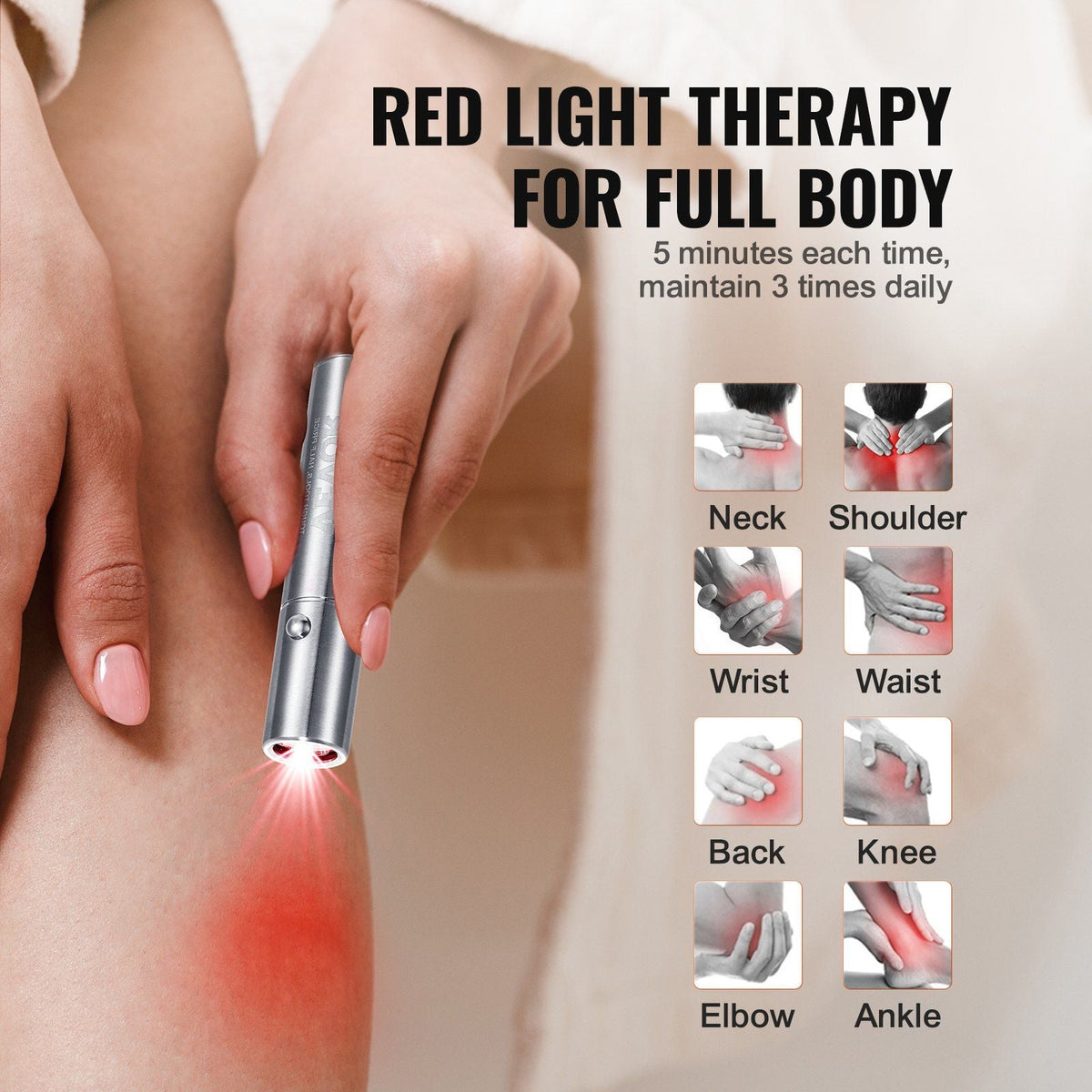Red Light Therapy Device for for Body, Red & Near Infrared Light Therapy Wand with 3 Wavelengths, Handheld Red Light Healing Therapy Torch for Joint Muscles Pain Relief, Wound Healing, Skin Heal