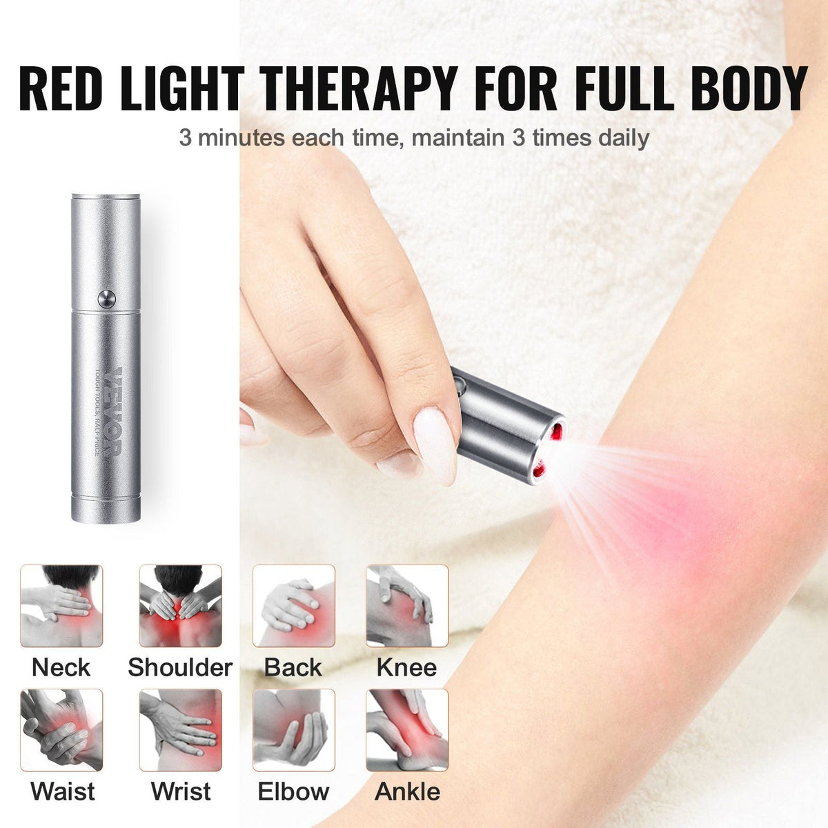 Red Light Therapy Device with Removable Tip, 2 in 1 Facial & Body Light Therapy Wand for Joint Mouth Nose Ear, Handheld Red Light Healing Therapy Torch & 5 Wavelength, Pulse Mode for Pain Relief