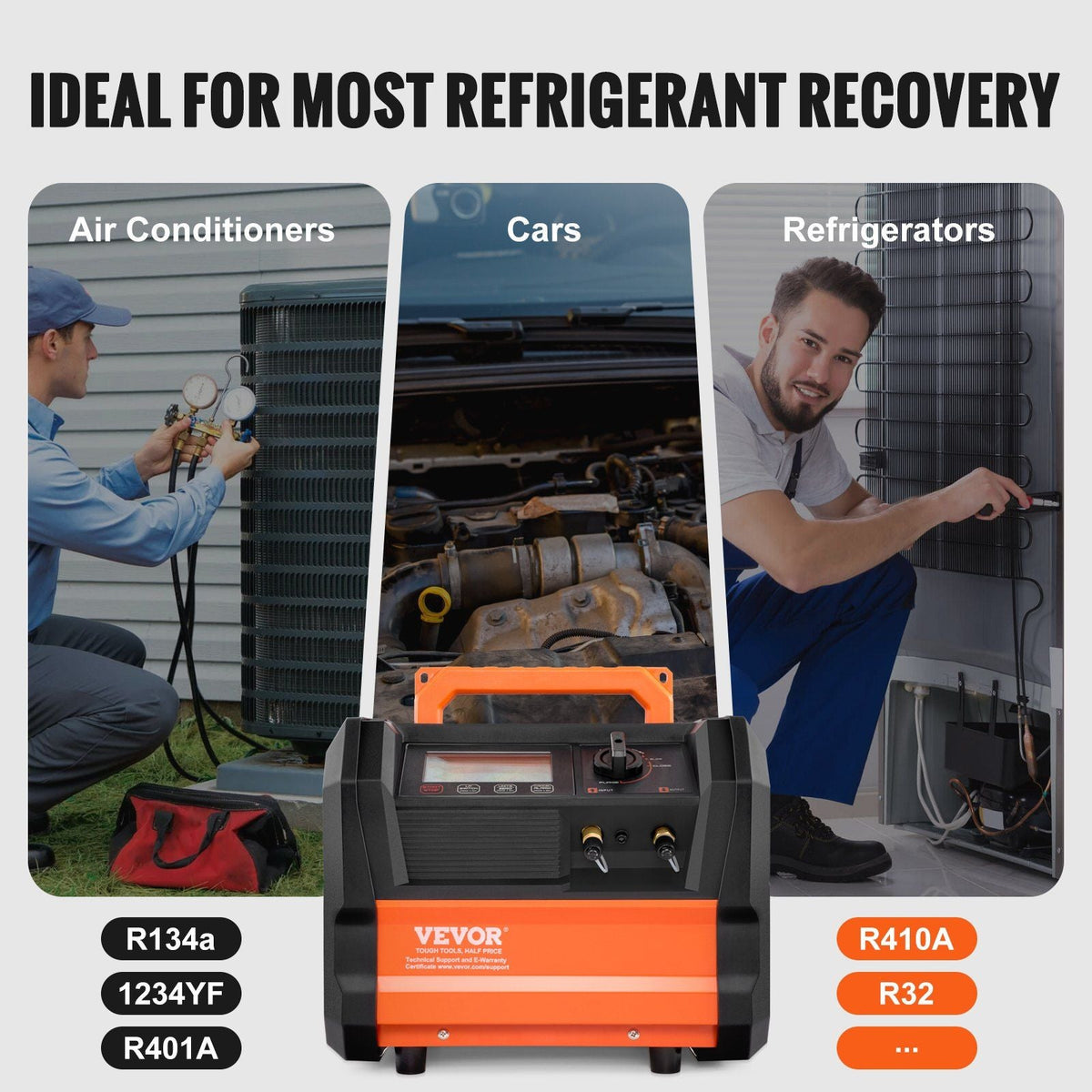 Refrigerant Recovery Machine, 1 HP Dual Cylinder Portable AC Recovery Machine with 3000rpm Brushless Motor, Freon Refrigerant Recycling Tool for Automotive, Air Condition, Household HVAC