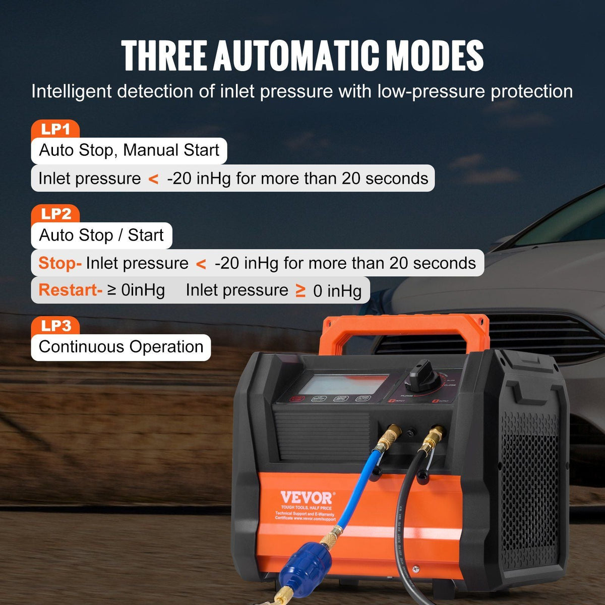 Refrigerant Recovery Machine, 1 HP Dual Cylinder Portable AC Recovery Machine with 3000rpm Brushless Motor, Freon Refrigerant Recycling Tool for Automotive, Air Condition, Household HVAC
