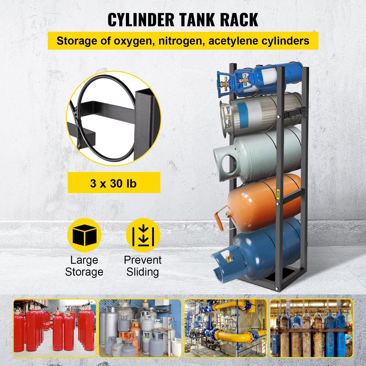 Refrigerant Tank Rack with 3-30lb and Other 3 Saving Space, Cylinder Tank Rack 1168mm, Refrigerant Cylinder Rack Gas Cylinder Racks and Holders, for Gas Oxygen Nitrogen Storage