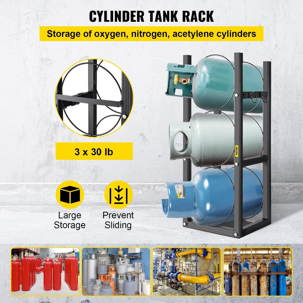 Refrigerant Tank Rack with 3-30lb Cylinder Saving Capacity Cylinder Tank Rack 826mm Refrigerant Cylinder Rack Gas Cylinder Racks and Holders for Gas Oxygen Nitrogen Storage