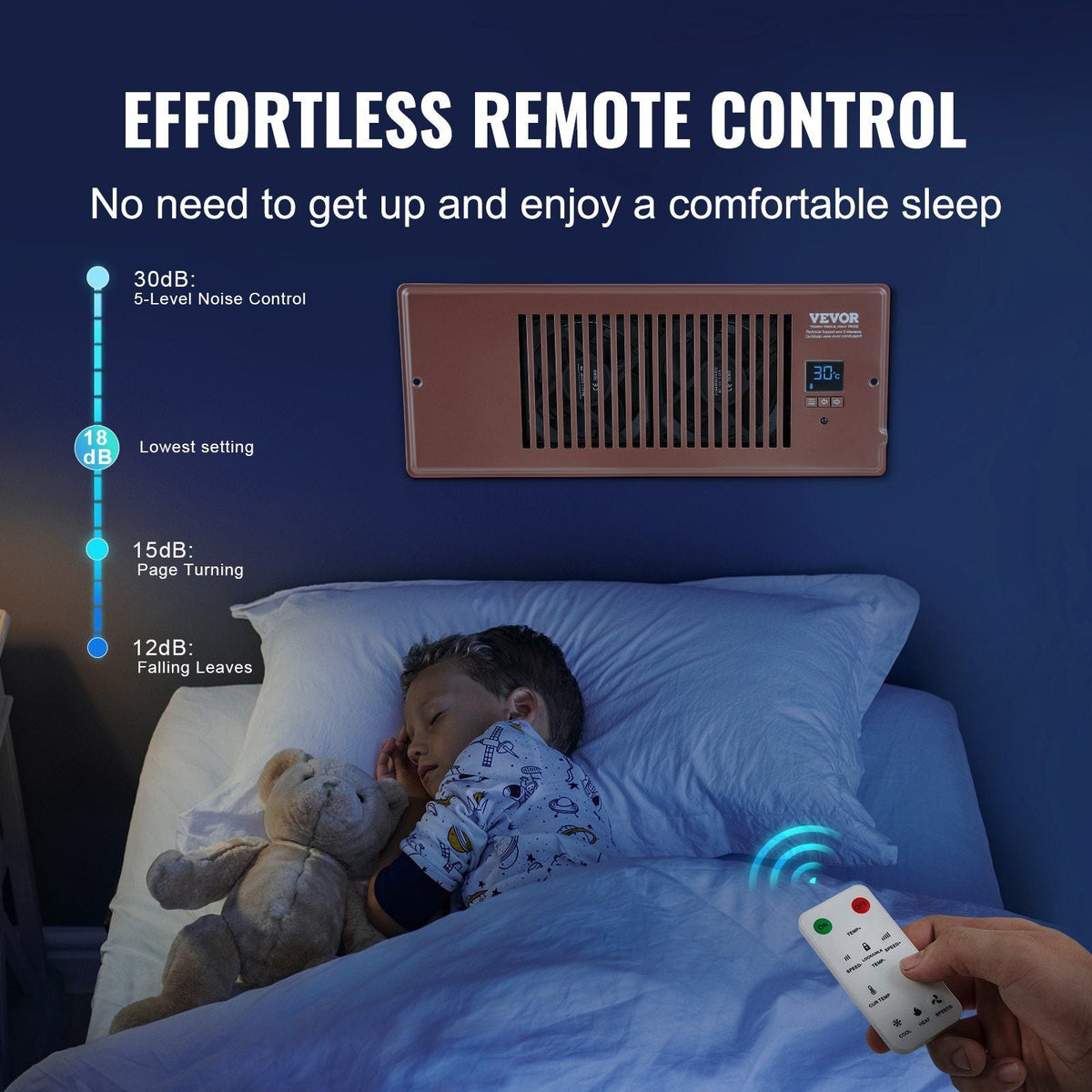 Register Booster Fan, Quiet Vent Booster Fan Fits 4' x 12' Register Holes, with Remote Control and Thermostat Control, Adjustable Speed for Heating Cooling Smart Vent, Brown