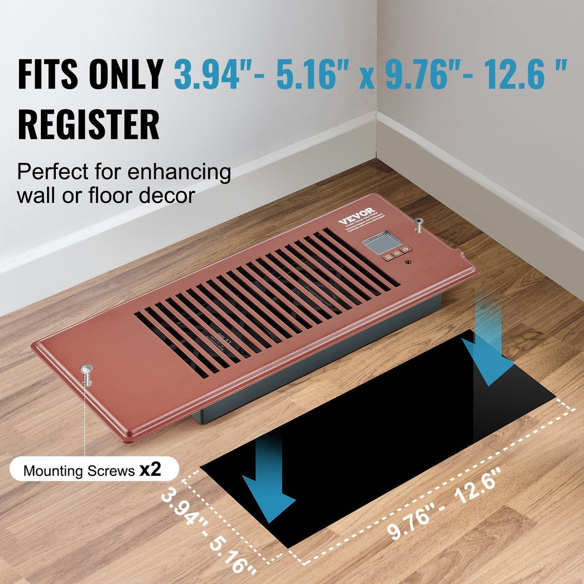 Register Booster Fan, Quiet Vent Booster Fan Fits 4' x 12' Register Holes, with Remote Control and Thermostat Control, Adjustable Speed for Heating Cooling Smart Vent, Brown