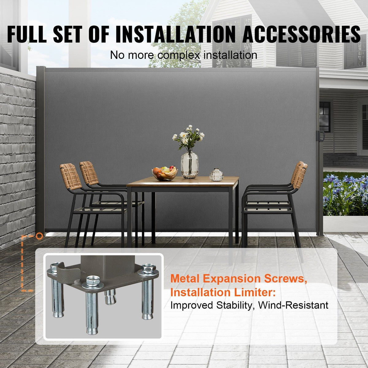 Retractable Side Awning, 63''x 118'' Outdoor Privacy Screen, 180g Polyester Water-proof Retractable Patio Screen, UV 30+ Room Divider Wind Screen for Patio, Backyard, Balcony, Gray