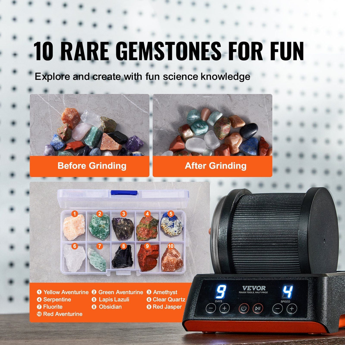 Rock Tumbler Kit 1lb Rock Polisher Rough Gemstones 4 Polishing Grits
