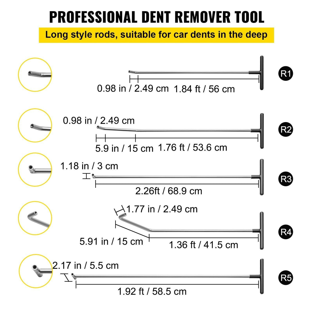 Rods Dent Removal Kit, 13 Pcs Paintless Dent Repair Tool, 5 Pcs Stainless Steel Dent Rods, 8 Pcs Tapper Heads, Professional Hail Dent Removal Tool for Minor Dents, Door Dings and Hail Damage