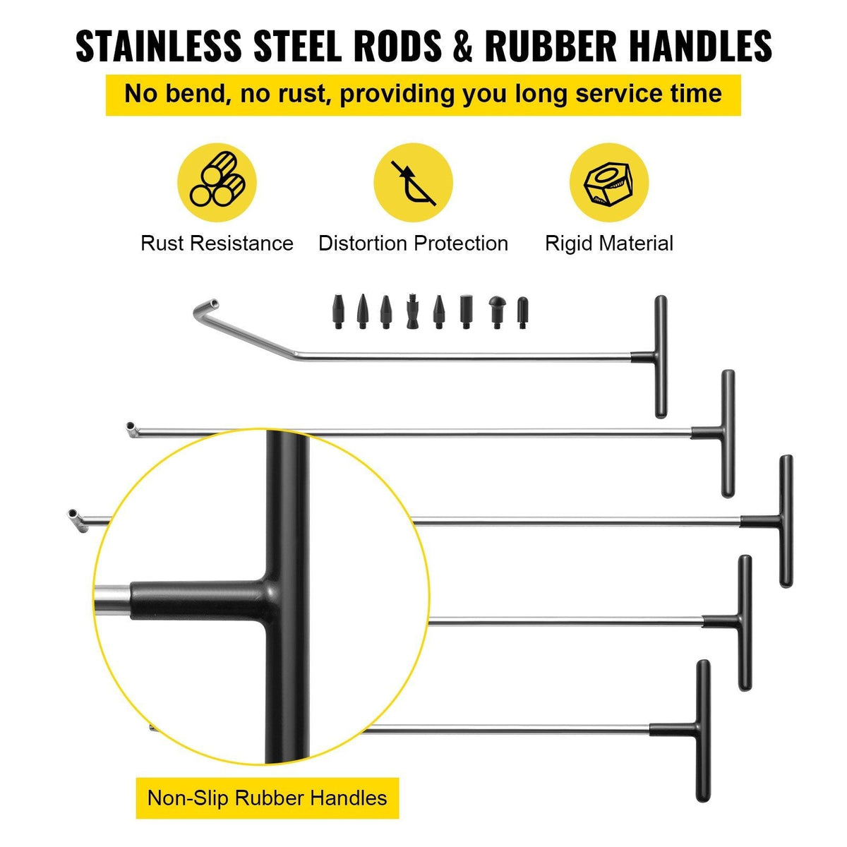 Rods Dent Removal Kit, 13 Pcs Paintless Dent Repair Tool, 5 Pcs Stainless Steel Dent Rods, 8 Pcs Tapper Heads, Professional Hail Dent Removal Tool for Minor Dents, Door Dings and Hail Damage