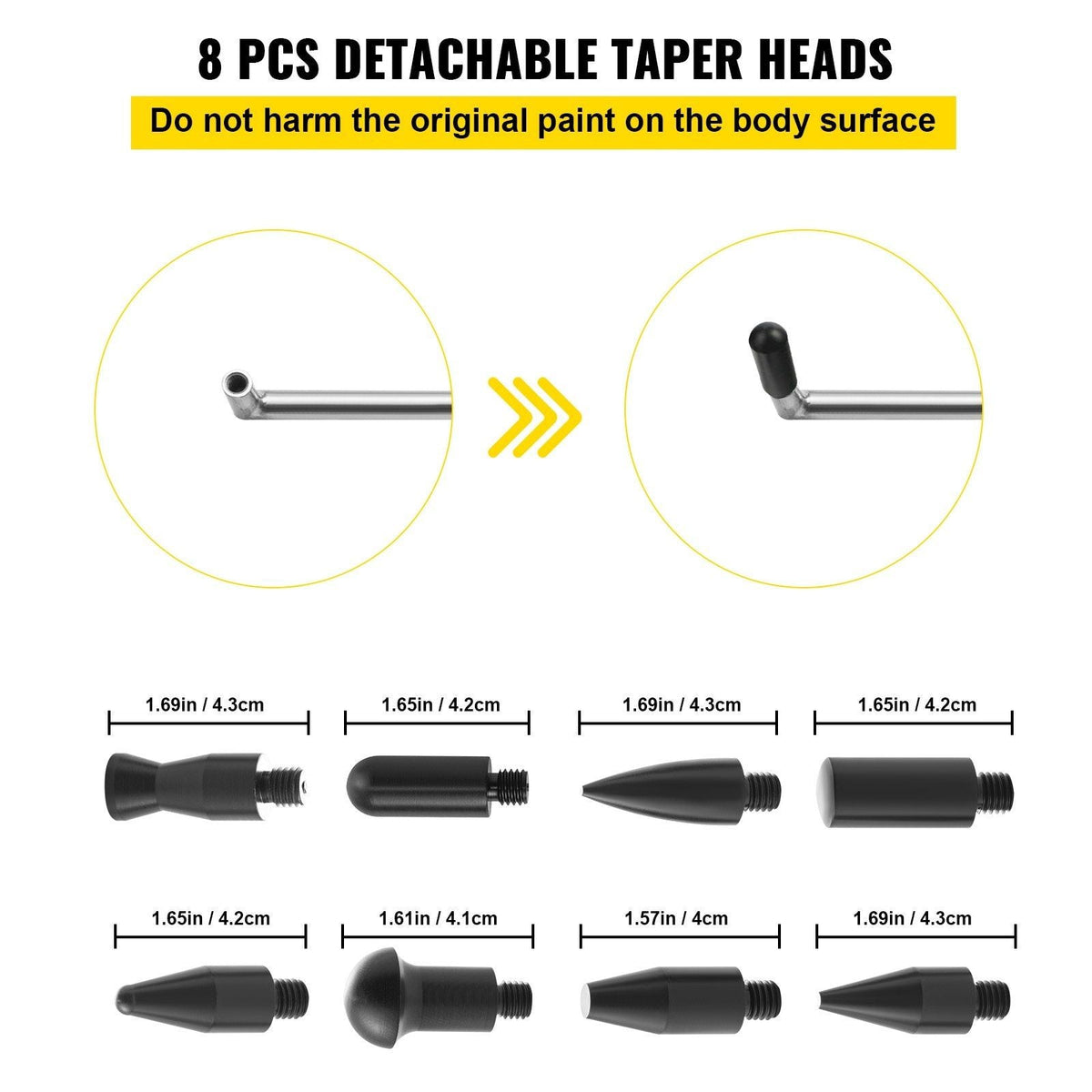 Rods Dent Removal Kit, 13 Pcs Paintless Dent Repair Tool, 5 Pcs Stainless Steel Dent Rods, 8 Pcs Tapper Heads, Professional Hail Dent Removal Tool for Minor Dents, Door Dings and Hail Damage