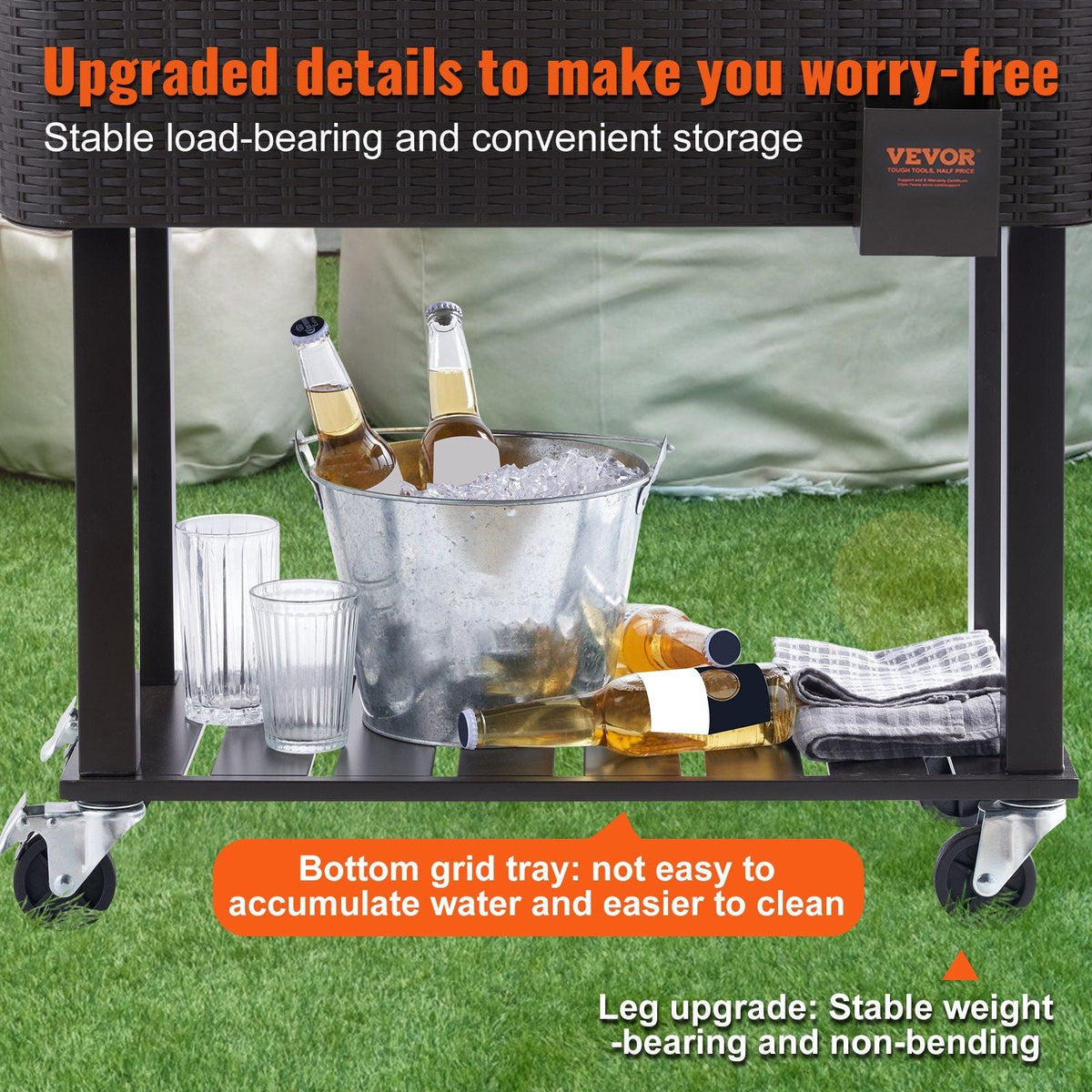 Rolling Ice Chest Cooler Cart 80 Quart, Portable Bar Drink Cooler, Beverage Bar Stand Up Cooler with Wheels, Bottle Opener, Handles for Patio Backyard Party Pool, Wooden Rattan Accent, Brown