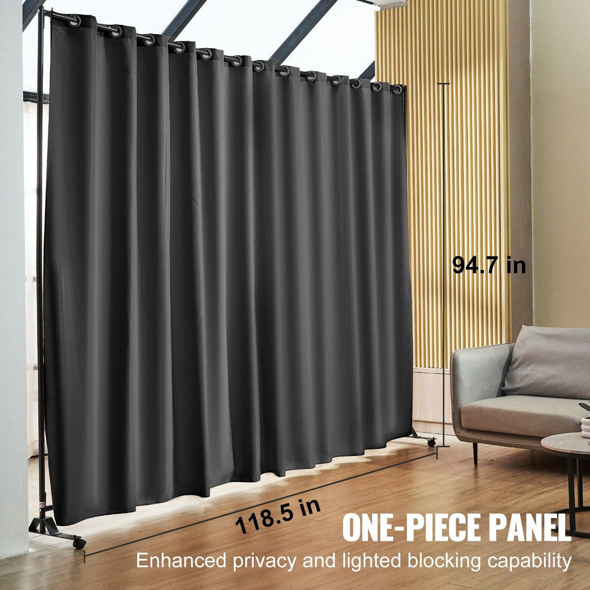 Room Divider, 8 ft x 10 ft (96×120inch)Portable Panel Room Divider with Wheels Curtain Divider Stand, Room Divider Privacy Screen for Office, Bedroom, Dining Room, Study, Light Grey