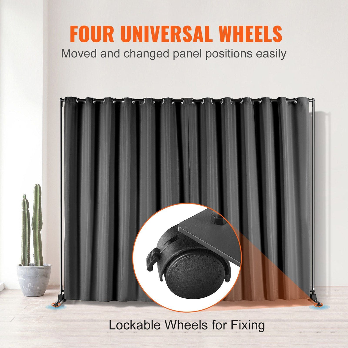 Room Divider, 8 ft x 10 ft (96×120inch)Portable Panel Room Divider with Wheels Curtain Divider Stand, Room Divider Privacy Screen for Office, Bedroom, Dining Room, Study, Light Grey