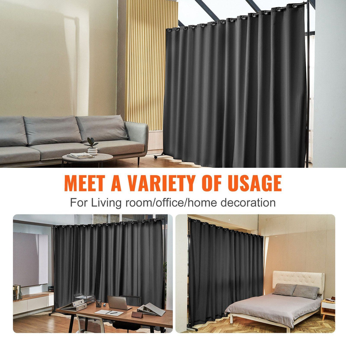 Room Divider, 8 ft x 10 ft (96×120inch)Portable Panel Room Divider with Wheels Curtain Divider Stand, Room Divider Privacy Screen for Office, Bedroom, Dining Room, Study, Light Grey