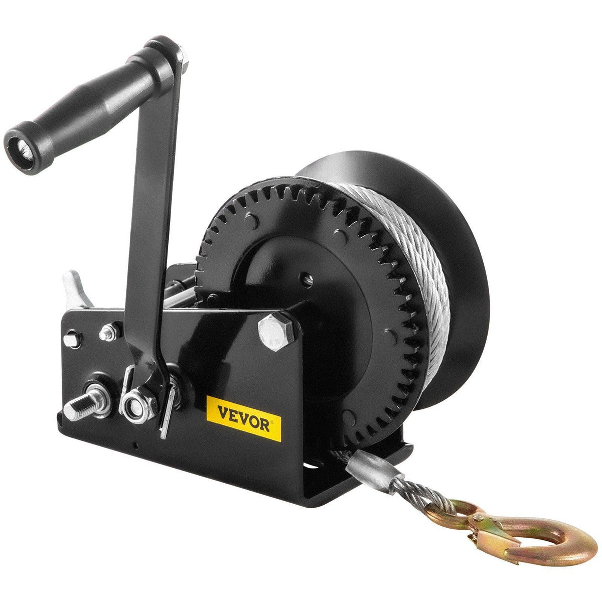 Rope Crank, 3500 LBS Capacity Heavy Duty Hand Winch with 10 m(32.8 ft) Wire Cable and Alloy Hook, w/ 2-Gear Two-Way Manual Operated Ratchet, for ATVs Boats Trailers Trucks Auto Marine, Black