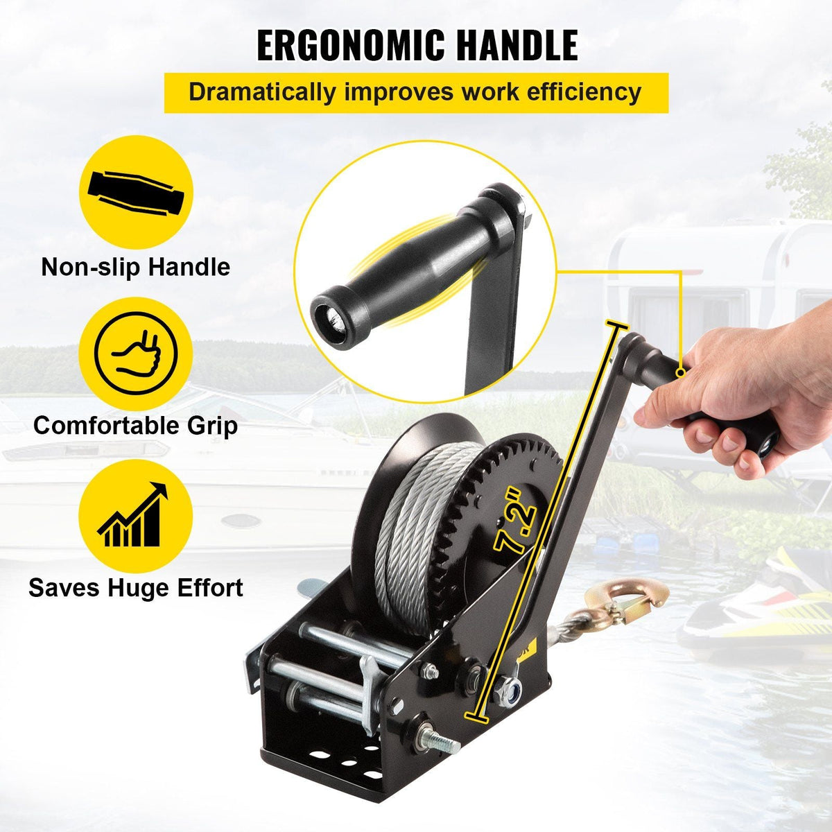 Rope Crank, 3500 LBS Capacity Heavy Duty Hand Winch with 10 m(32.8 ft) Wire Cable and Alloy Hook, w/ 2-Gear Two-Way Manual Operated Ratchet, for ATVs Boats Trailers Trucks Auto Marine, Black