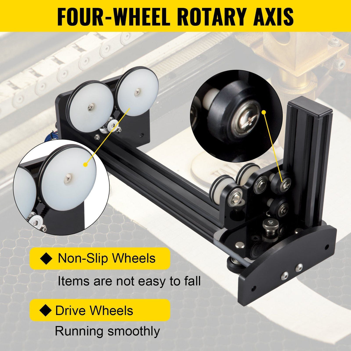 Rotary Axis Attachment, 4 Wheels Laser Rotary Attachment, 42 Stepper Motor Laser Cutter Rotary, 50 mm-350 mm Laser Rotary Axis for Engraving Cutting Machine Spherical Carving Cylinder Carving