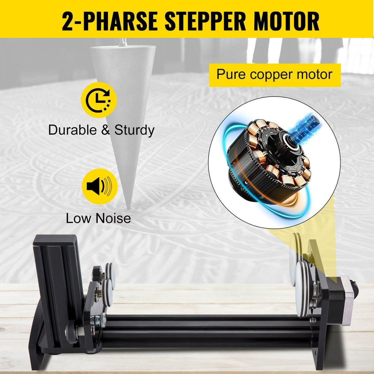 Rotary Axis Attachment, 4 Wheels Laser Rotary Attachment, 42 Stepper Motor Laser Cutter Rotary, 50 mm-350 mm Laser Rotary Axis for Engraving Cutting Machine Spherical Carving Cylinder Carving
