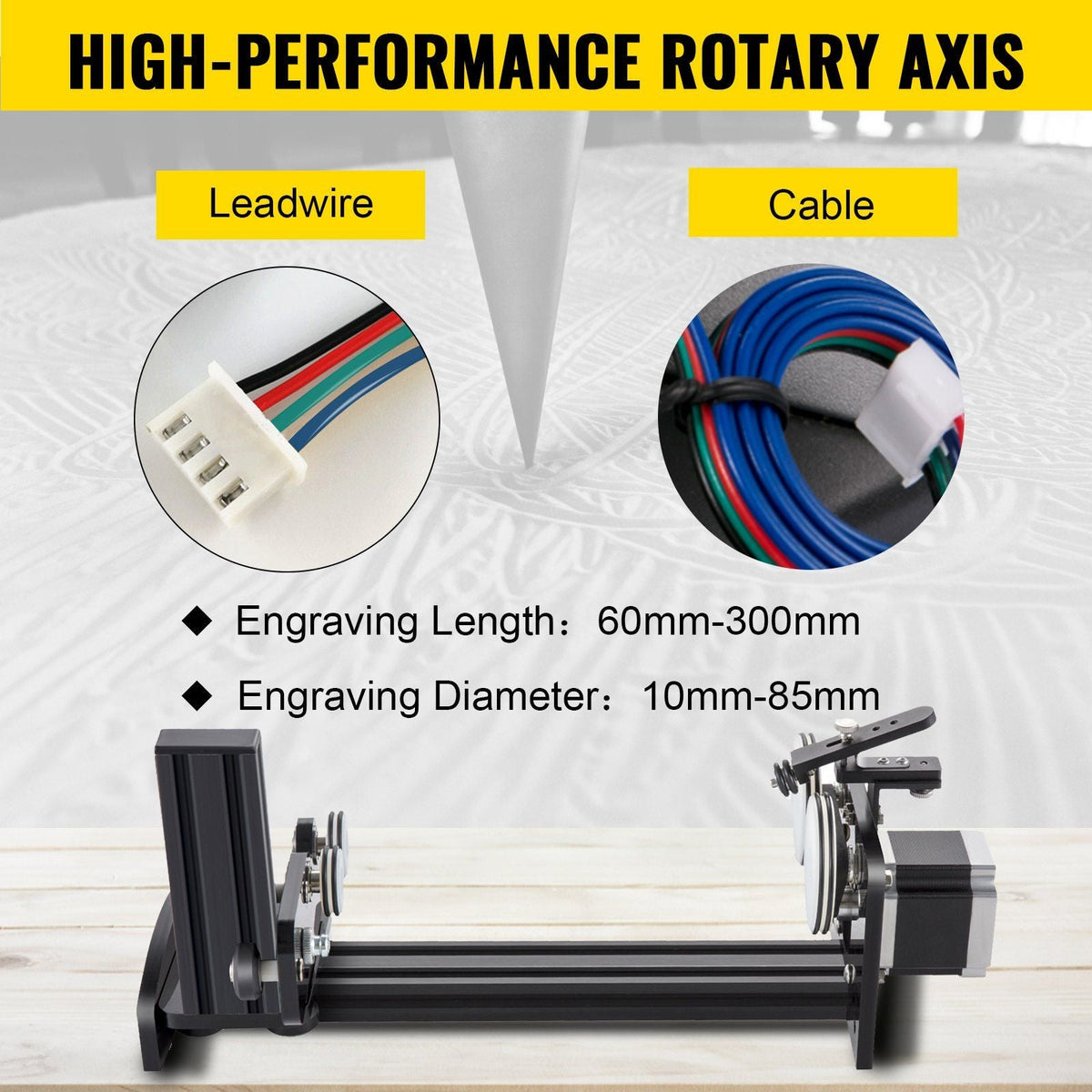 Rotary Axis Attachment, 4 Wheels Laser Rotary Attachment, 57 Stepper Motor Laser Cutter Rotary, 50 mm-350 mm Carve Length for Engraving Cutting Machine Spherical Carving Cylinder Carving