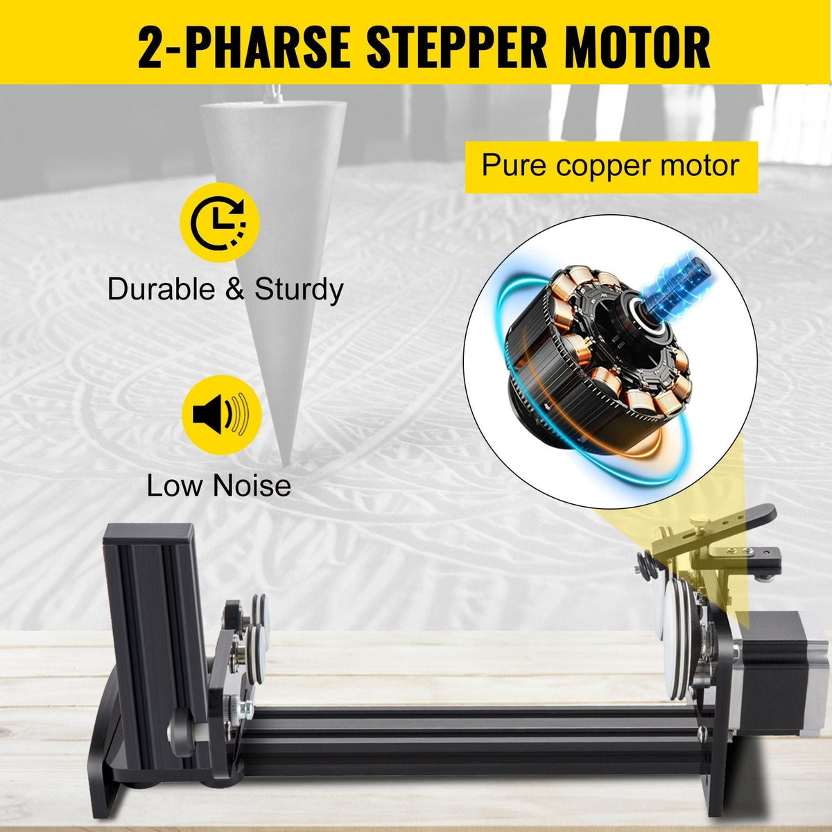 Rotary Axis Attachment, 4 Wheels Laser Rotary Attachment, 57 Stepper Motor Laser Cutter Rotary, 50 mm-350 mm Carve Length for Engraving Cutting Machine Spherical Carving Cylinder Carving