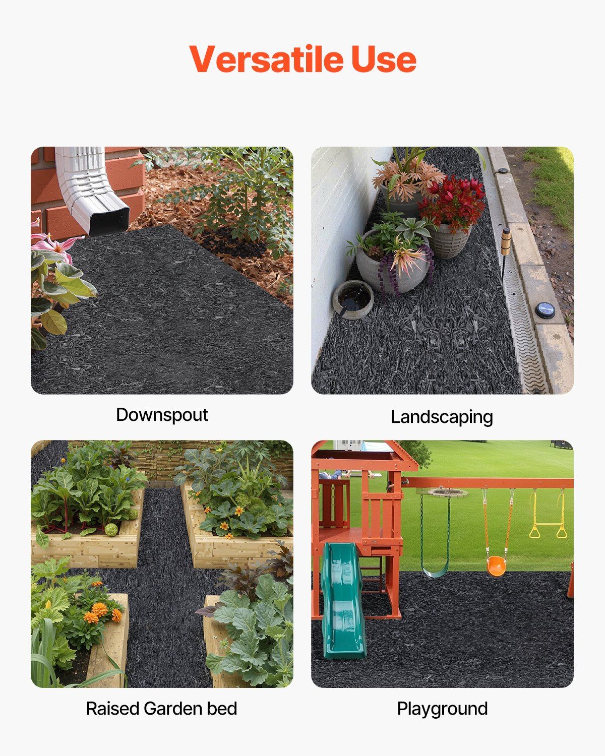 Rubber Mulch for Landscaping, 2 Rolls Recycled Rubber Mulch Mat 96 x 22 in, Permanent Rubber Pathway, Natural-Looking Black Mulch Garden Edging for Plants, Vegetables & Flower Garden Barrier