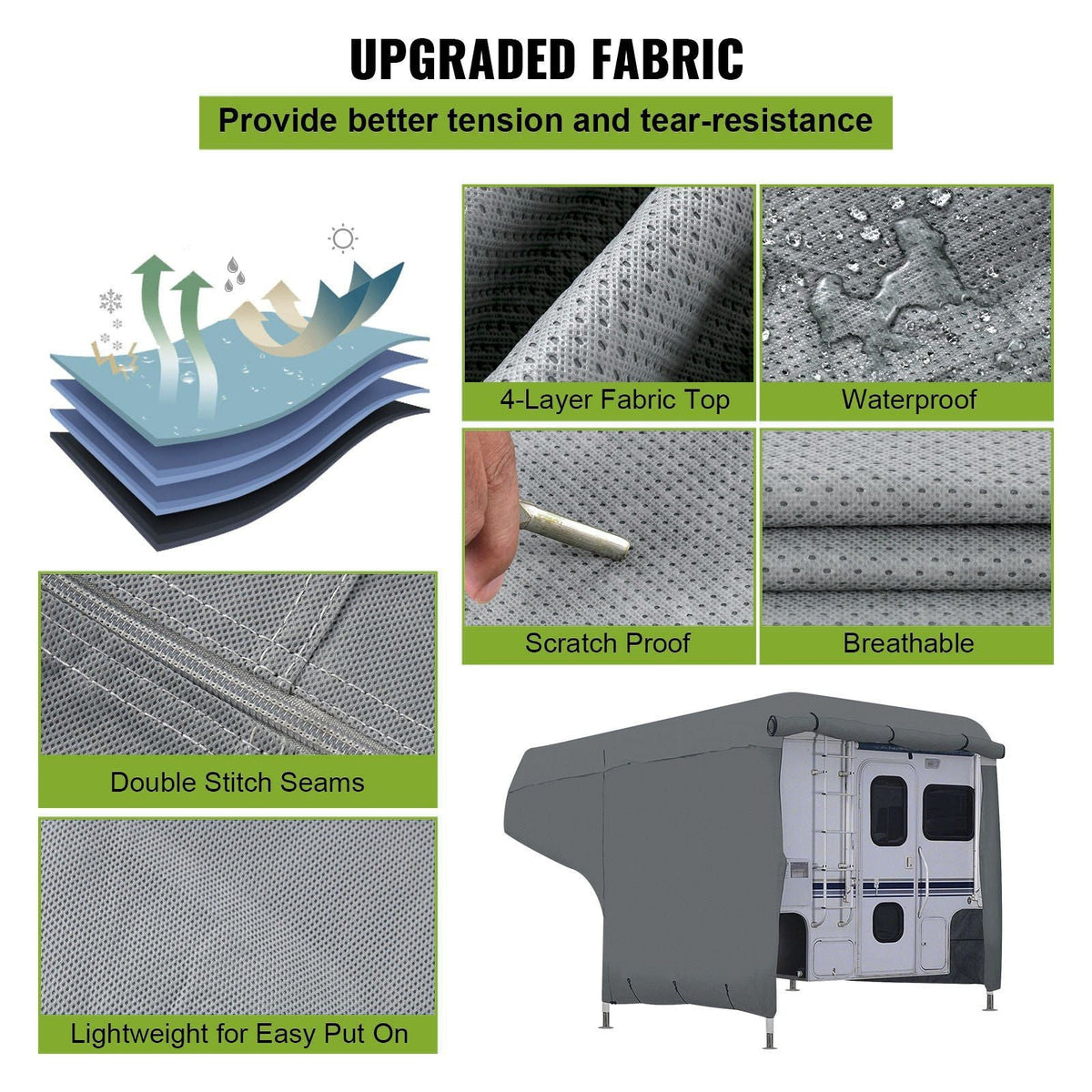 RV Cover, 8'-10' Travel Trailer RV Cover, Windproof RV & Trailer Cover, Extra-Thick 4 Layers Durable Camper Cover, Waterproof Ripstop Anti-UV for RV Motorhome with Adhesive Patch & Storage Bag