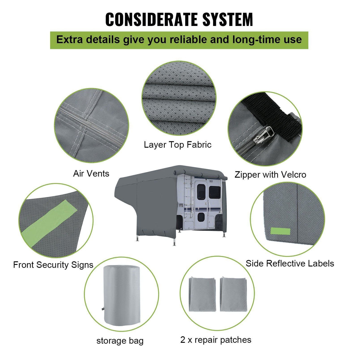RV Cover, 8'-10' Travel Trailer RV Cover, Windproof RV & Trailer Cover, Extra-Thick 4 Layers Durable Camper Cover, Waterproof Ripstop Anti-UV for RV Motorhome with Adhesive Patch & Storage Bag