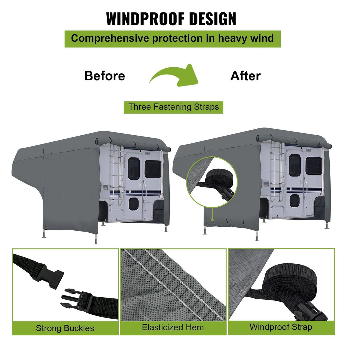 RV Cover, 8'-10' Travel Trailer RV Cover, Windproof RV & Trailer Cover, Extra-Thick 4 Layers Durable Camper Cover, Waterproof Ripstop Anti-UV for RV Motorhome with Adhesive Patch & Storage Bag