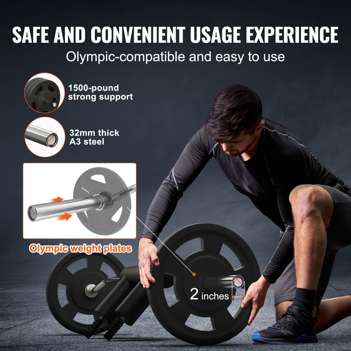 Safety Squat Bar, 1,500 LBS Fitness Squat Bar, Safety Squat Bar Attachment with Shoulder and Arm Pads, 32mm Diameter Weight Bar, Ideal for Front Squats, Lunges, Rehab, Physical Therapy