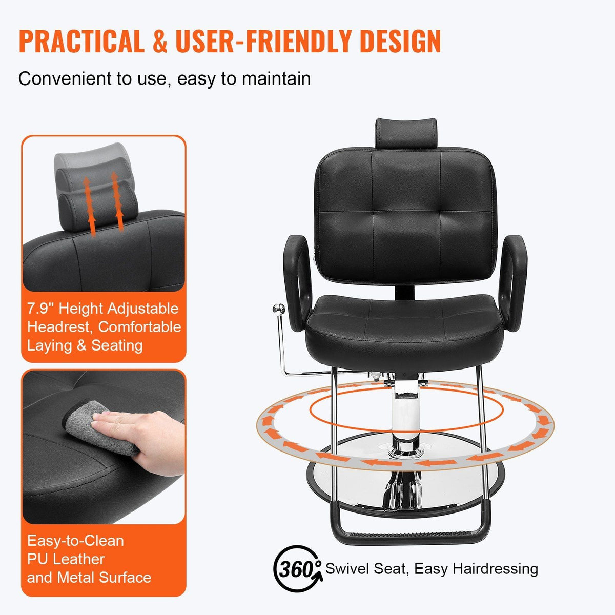 Salon Chair, Hydraulic Recliner Barber Chair for Hair Stylist, 360 Degrees Swivel 90°-125° Reclining Salon Chair for Beauty Spa Shampoo, Max Load Weight 330 lbs, Black