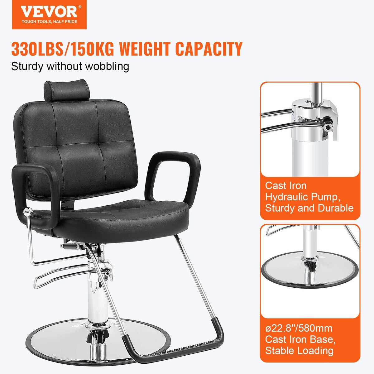 Salon Chair, Hydraulic Recliner Barber Chair for Hair Stylist, 360 Degrees Swivel 90°-125° Reclining Salon Chair for Beauty Spa Shampoo, Max Load Weight 330 lbs, Black