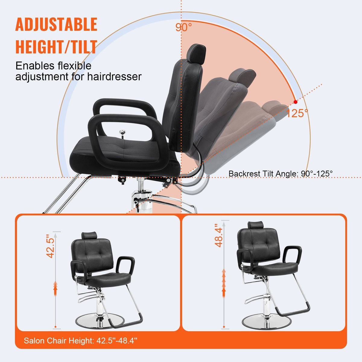 Salon Chair, Hydraulic Recliner Barber Chair for Hair Stylist, 360 Degrees Swivel 90°-125° Reclining Salon Chair for Beauty Spa Shampoo, Max Load Weight 330 lbs, Black