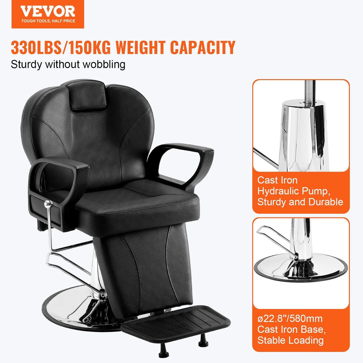Salon Chair, Hydraulic Recliner Barber Chair for Hair Stylist, 360 Degrees Swivel 90°-130° Reclining Salon Chair for Beauty Spa Shampoo, Max Load Weight 330 lbs, Black